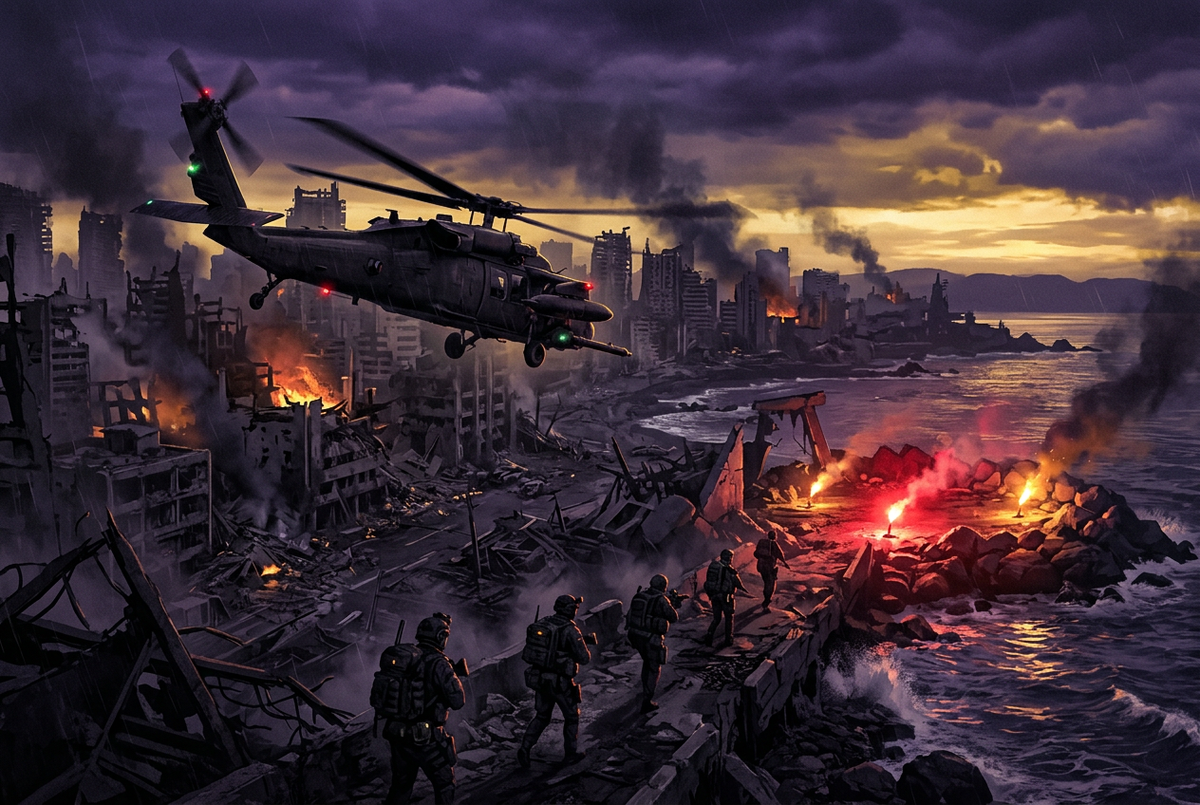 Original illustration of a squad heading for a flare-lit extraction point for the Boosting Games guide to Delta Force