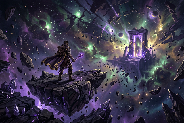 Original illustration of an adventurer on a floating island under an alien sky for the Boosting Games guide to WoW TBC Anniversary