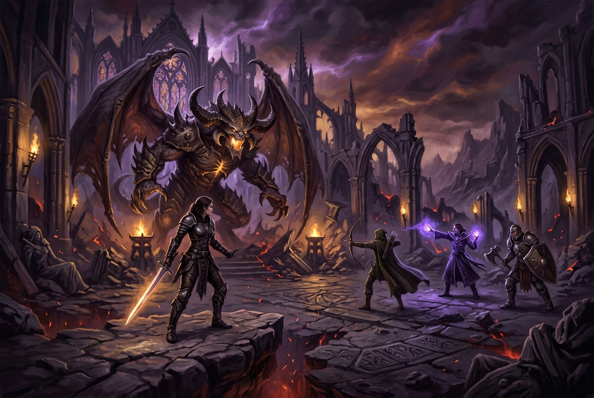 Original artwork for Diablo IV raid and dungeon carry services at Boosting Games