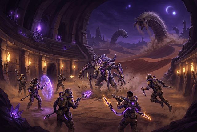 Original artwork for Dune: Awakening raid and dungeon carry services at Boosting Games